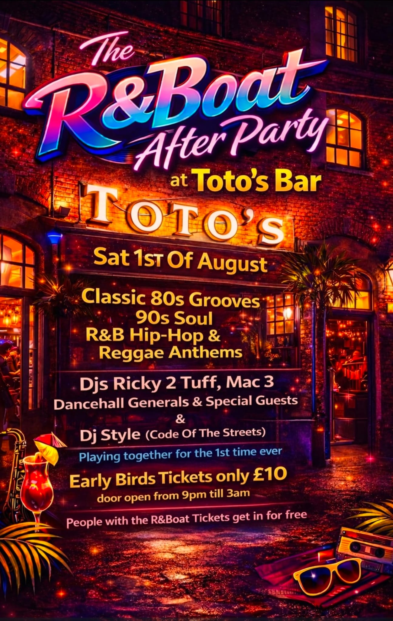 The R&Boat After Party at Toto's Bar — Sat 1st August